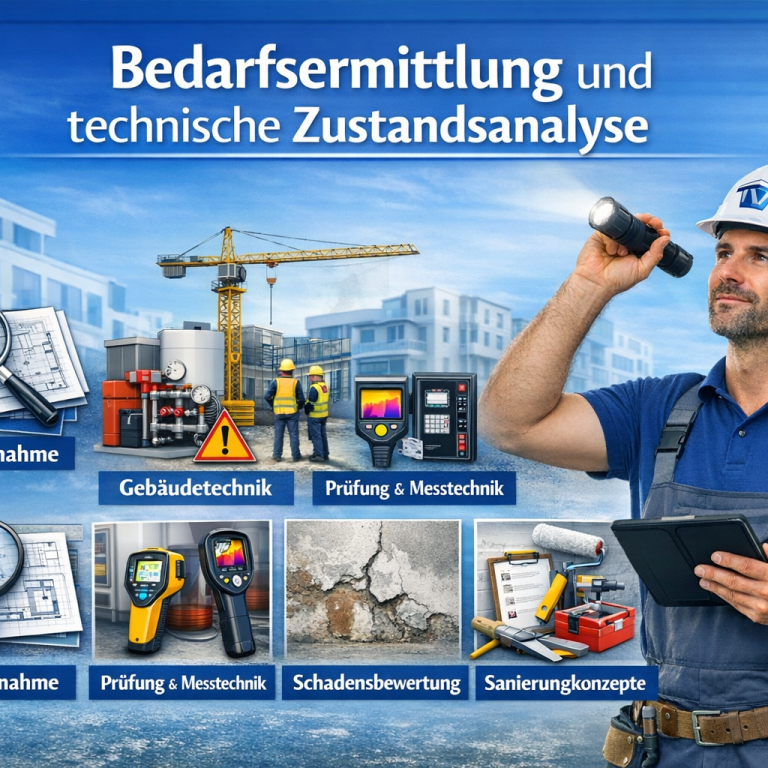 Bedarfsermittlung Technische Analyse und Bedarfsermittlung in Bau- und Sanierungstechnik mit Werkzeugen.